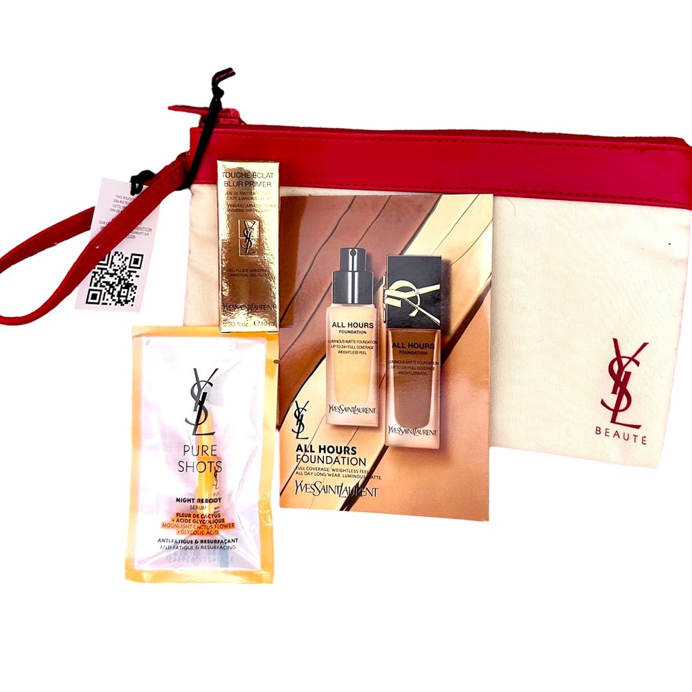 Yves Saint Laurent Foundation & Primer Set in Red YSL Products Pouch “wristlet”